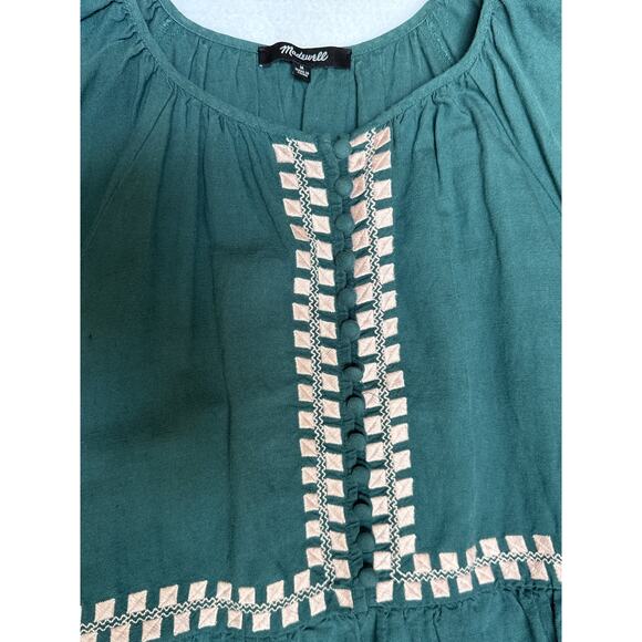 Madewell Embroidered Linen-Blend Flutter-Sleeve Mini Dress green pink medium - Picture 9 of 13